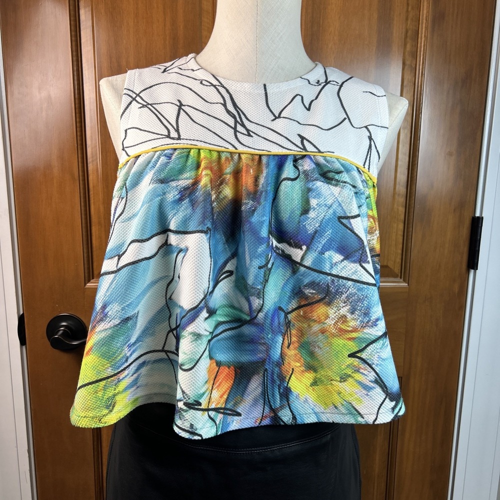 Zara Pink Floral Tank Top Womens Size M Pullover Artsy Boho Cropped Knit